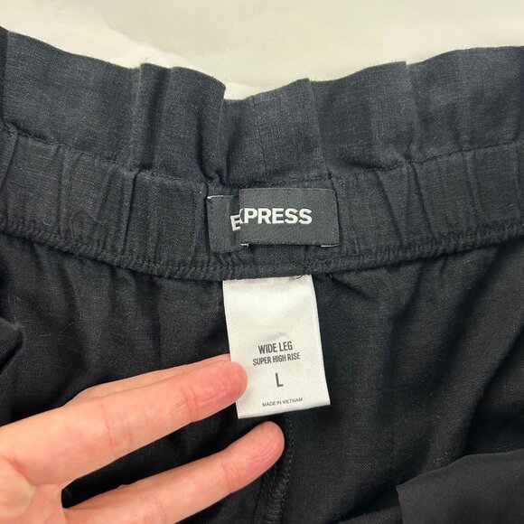 Express Black Linen Blend High Rise Wide Leg Pant L - Picture 4 of 6